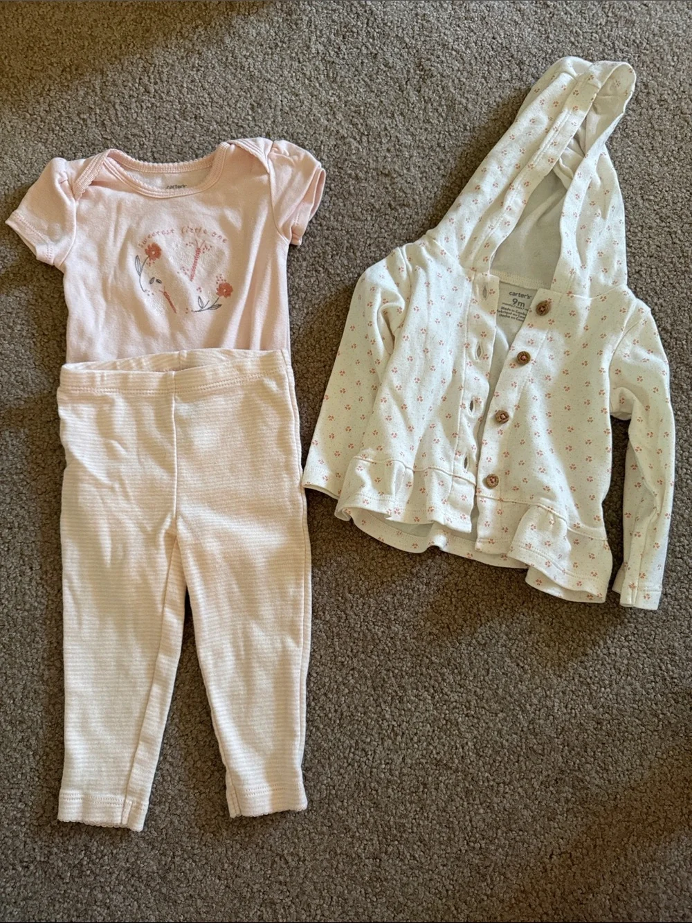 Carter's Cream Hooded Floral Button-Up Top with Pink Outfit Pieces